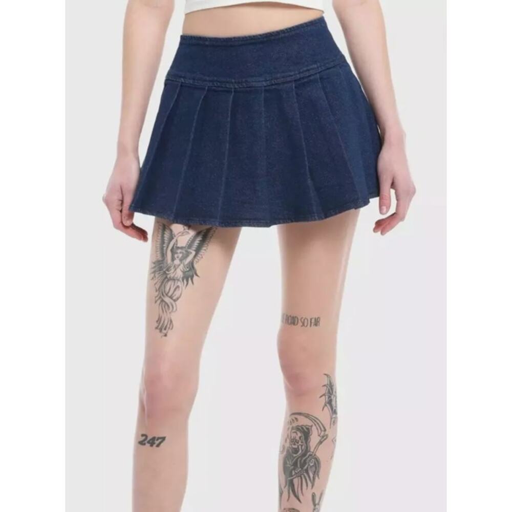 Social Collision Hot Topic Y2K Mini Skirt Denim Jean Pleated Womens Large Blue
